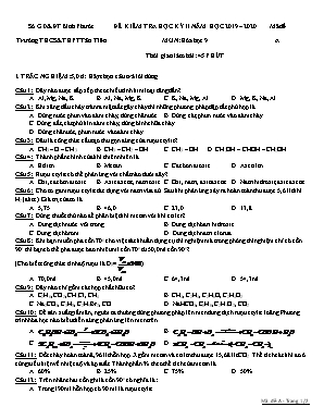 Đề kiểm tra học kỳ II môn Hóa học Lớp 9 - Mã đề A - Năm học 2019-2020 - Trường THCS và THPT Tân Tiến